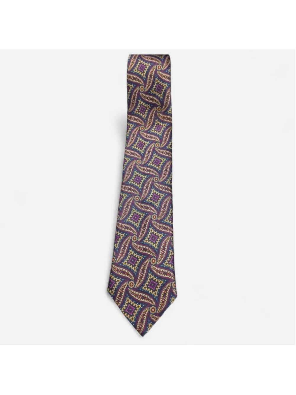 Brioni Silk Tie Purple Blue Paisley Geometric Handmade Italy Luxury